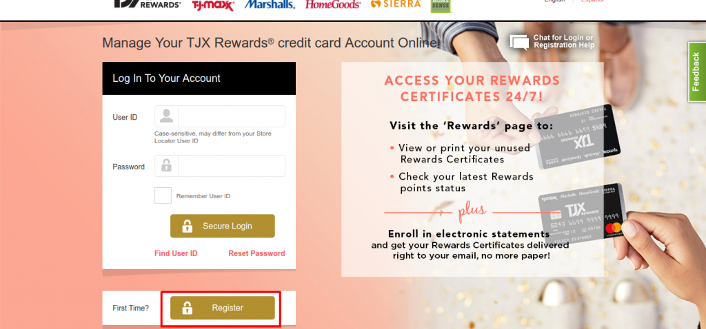 TJX Rewards credit card register