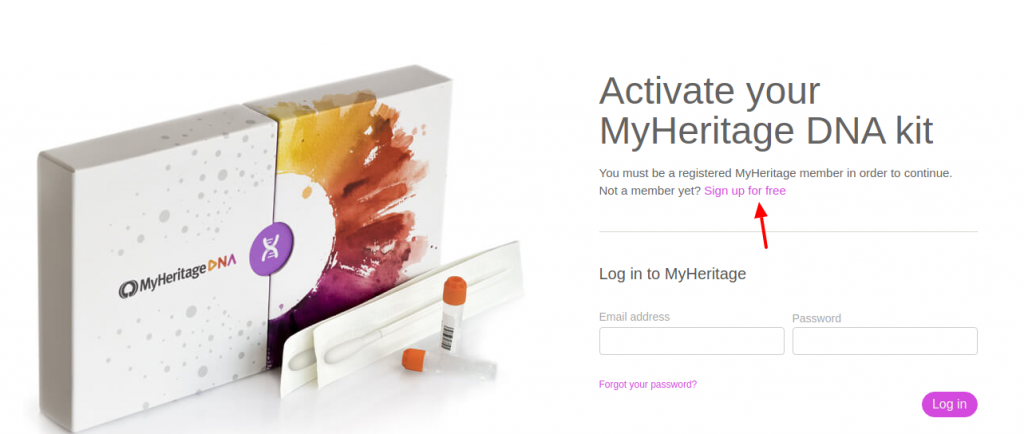 DNA activation - MyHeritage Sign Up