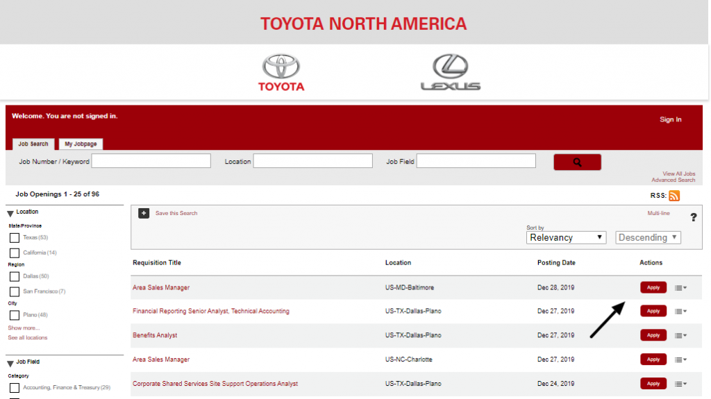 Toyota Job Apply