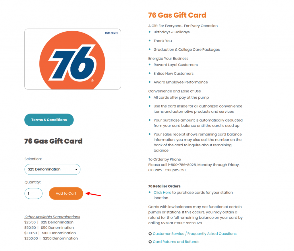 76 Gas Gift Card Add Cart