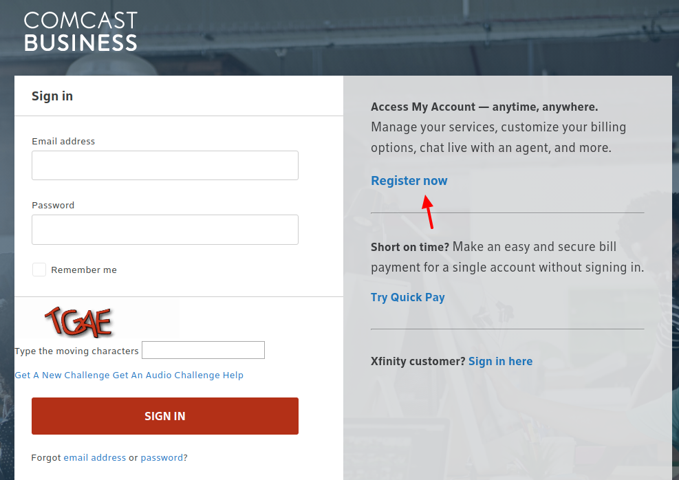 Comcast Business Register