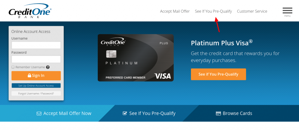 Credit One Bank Credi Card Pre-Qualify