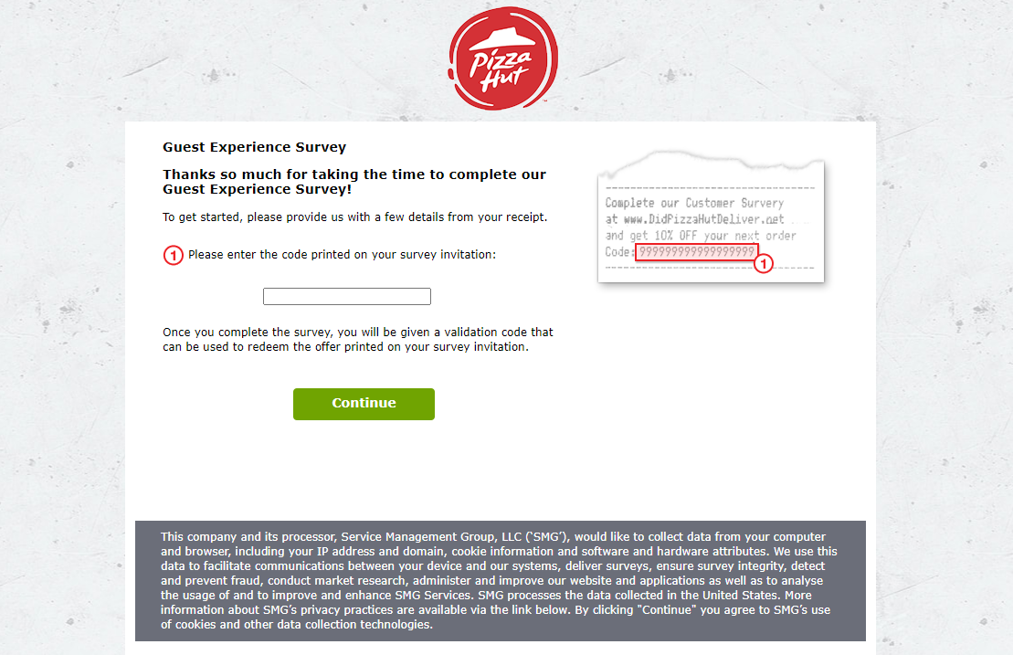 Pizza Hut Ireland Guest Experience Survey