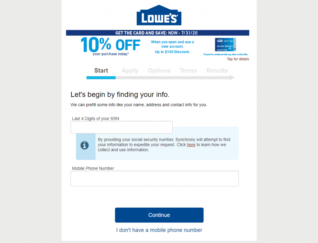 apply for Lowe’s credit card