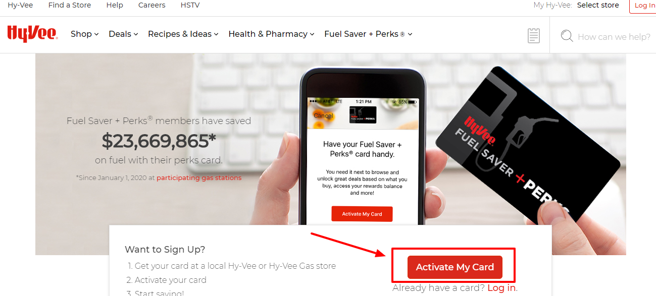 activate your Hy-Vee Fuel Saver + Perks Card