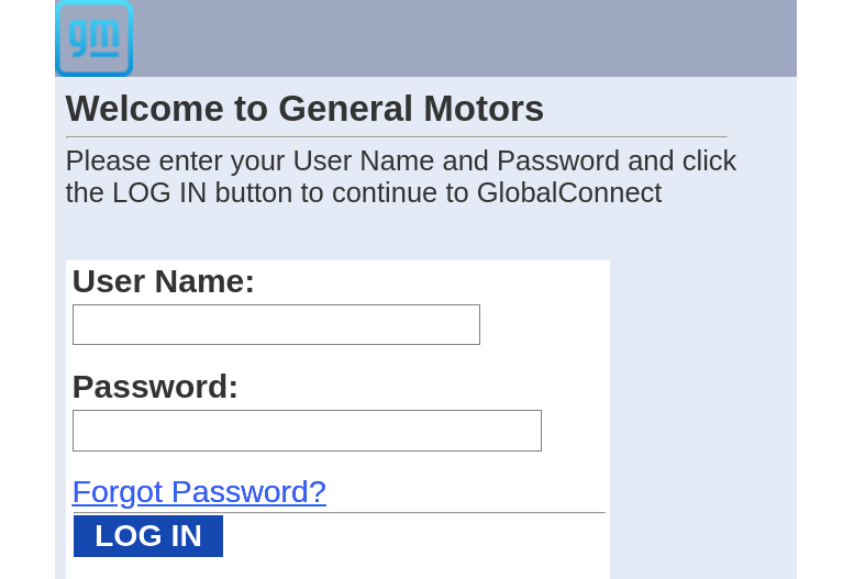 gm global connect login