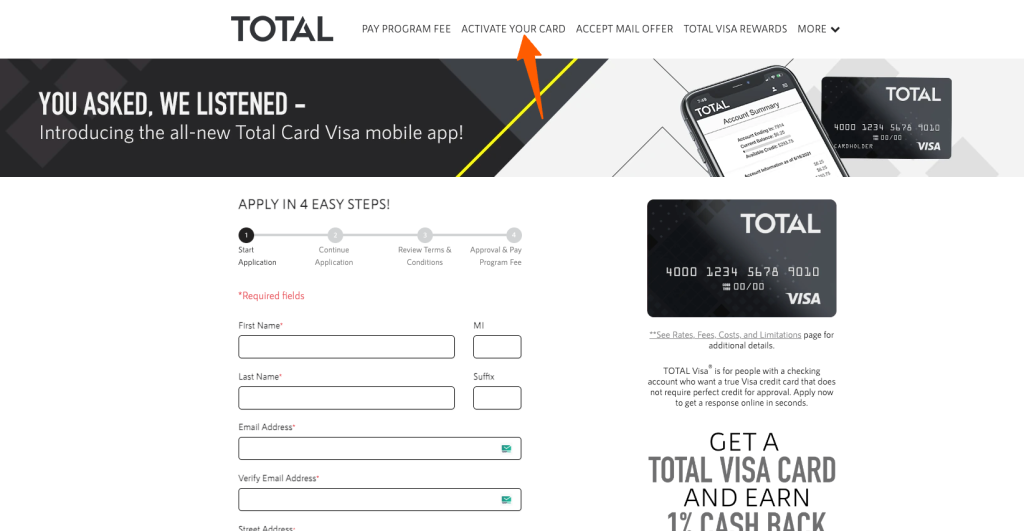 total visa credit card activate